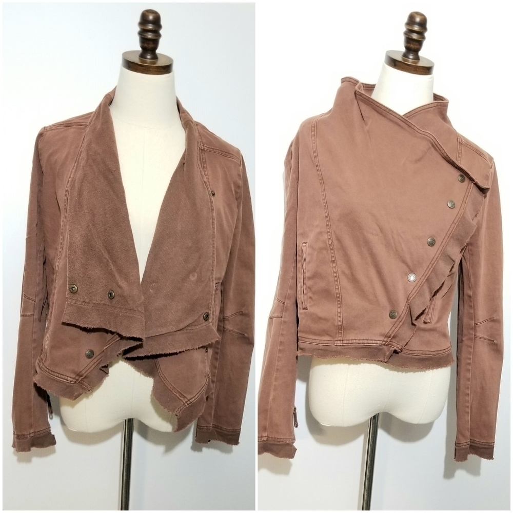 American Rag Brown Asymmetrical Convertible Front Drape Raw Edge Jacket, Medium